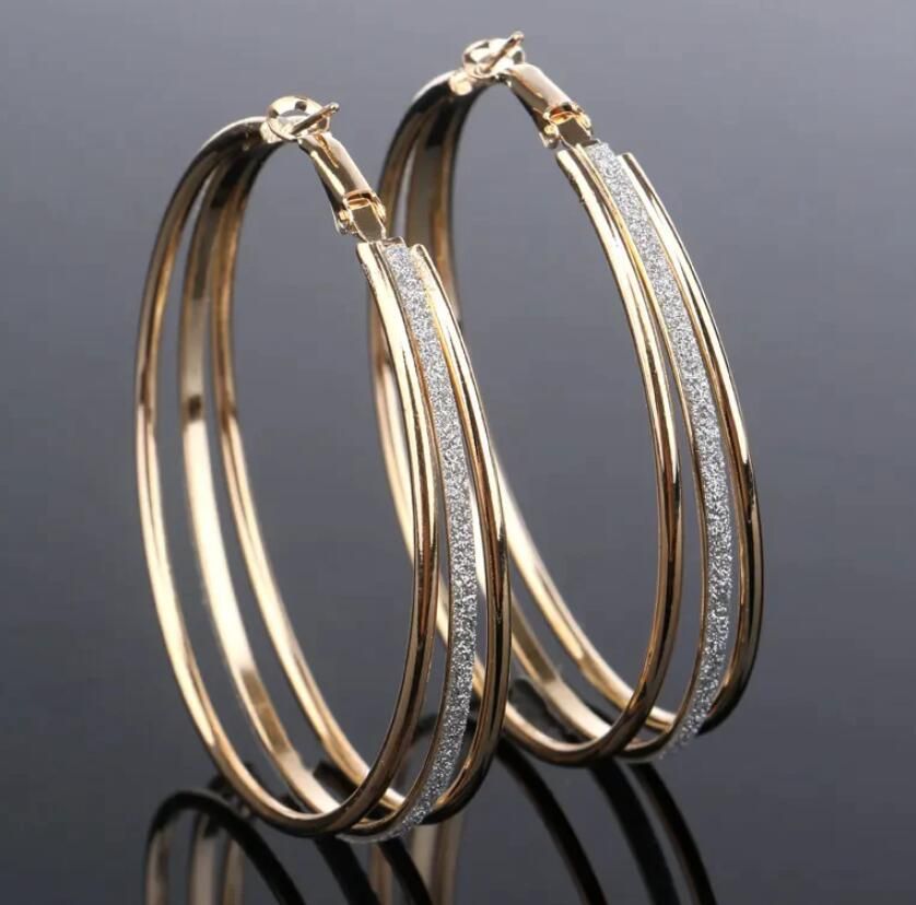 Women Multi-Layer Frosted Alloy Earrings Exaggerated Circle Ear Jewelry