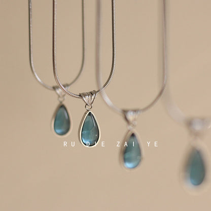 Vintage French Retro Titanium Steel Water Drop Pendant Necklace