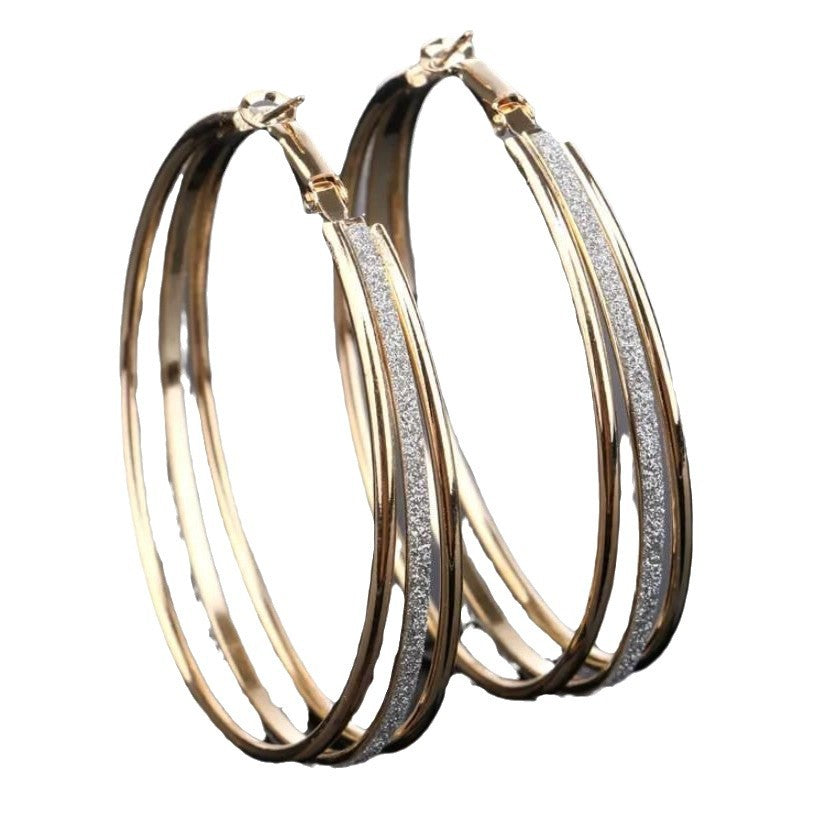 Women Multi-Layer Frosted Alloy Earrings Exaggerated Circle Ear Jewelry